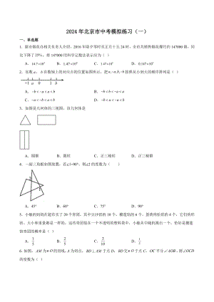 2024年北京市中考数学重难点模拟练习试卷（一）含答案