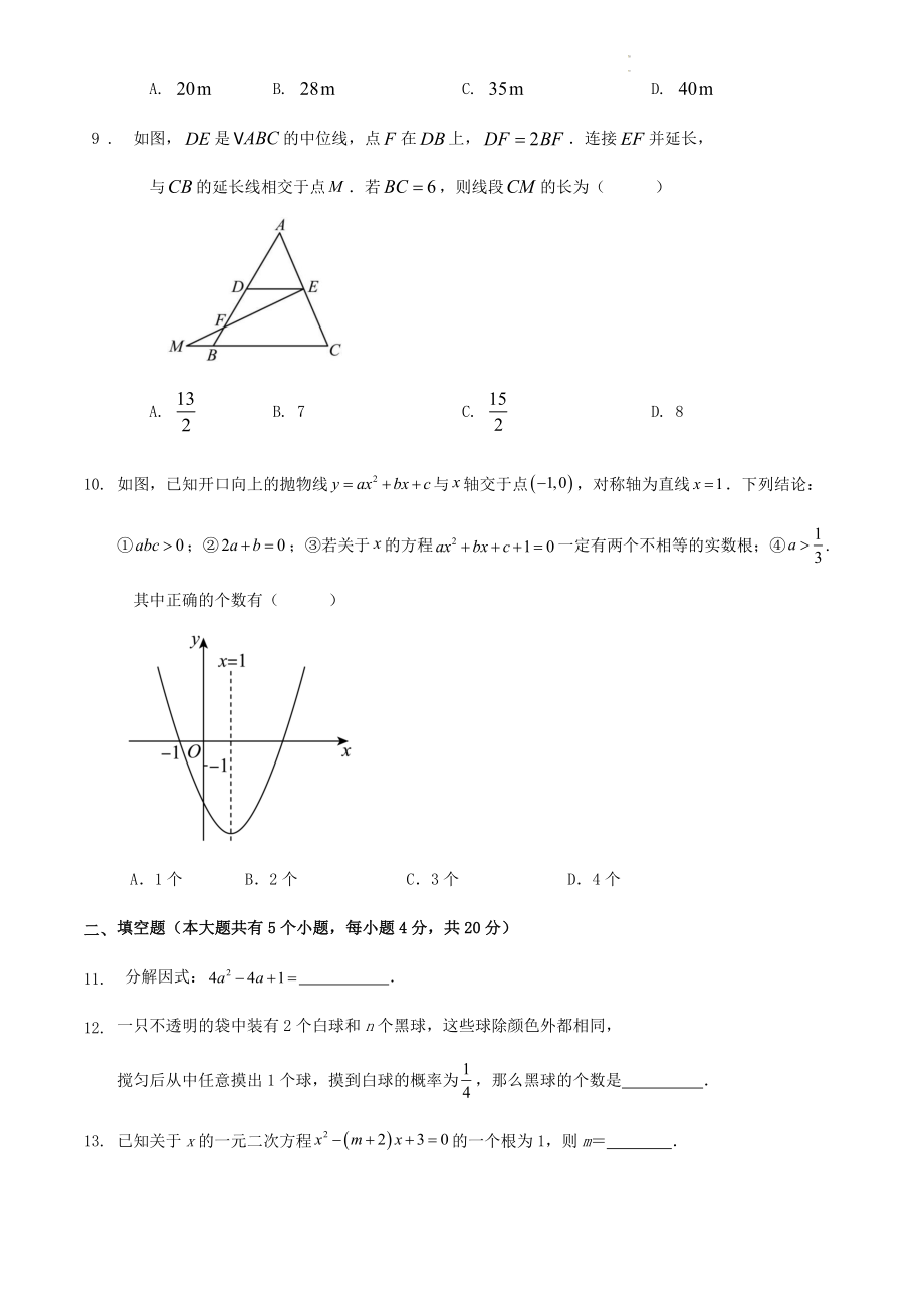 2024年深圳市中考数学复习与检测试卷（含答案解析）_第3页