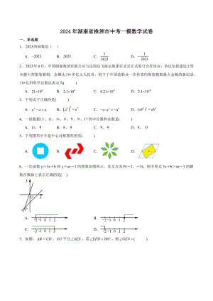 2024年湖南省株洲市中考一模数学试卷（含答案）
