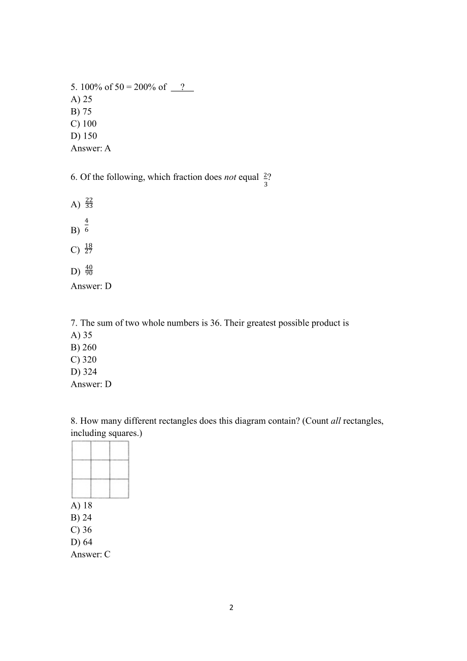 2022年大联盟(Math League)国际夏季四年级数学挑战活动二（含答案）_第2页