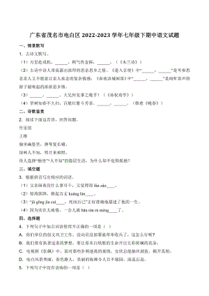 广东省茂名市电白区2022-2023学年七年级下学期期中语文试卷（含答案）